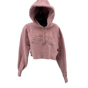 Champion Reverse Weave Cropped Hoodie Medium Blush Pink Logo Sweatshirt